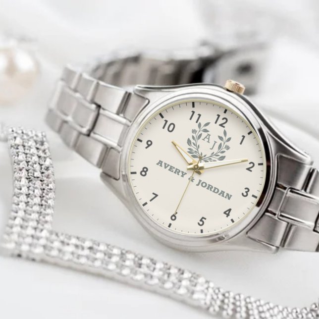 Relógio Custom Name Botanical Monogram Romantic Gift (Criador carregado)