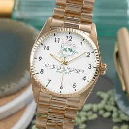 Relógio Custom Name Elegant Floral Monogram Wedding 