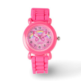Relógio Custom Pink Butterfly Watch for Girls with Name
