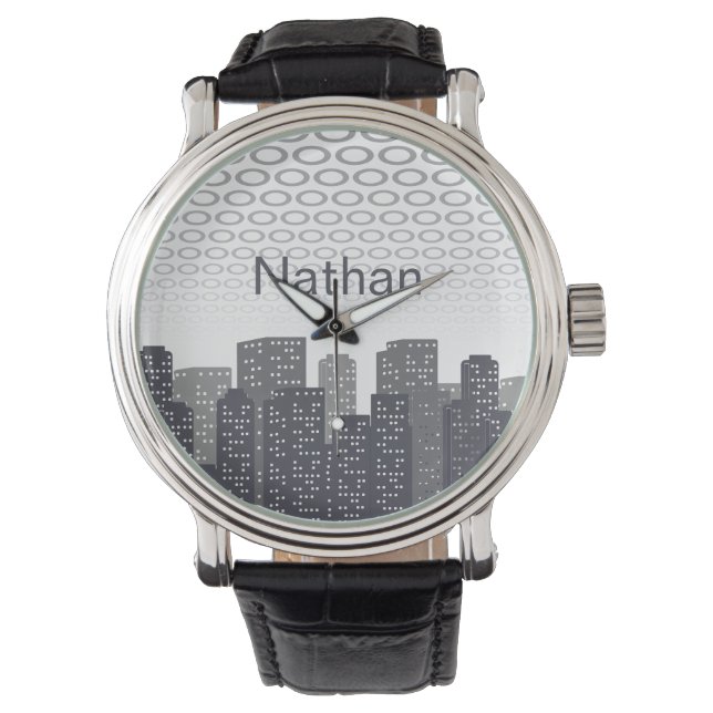 Relógio Custom Urban Cityscape Shades of Grey Personalised (Frente)
