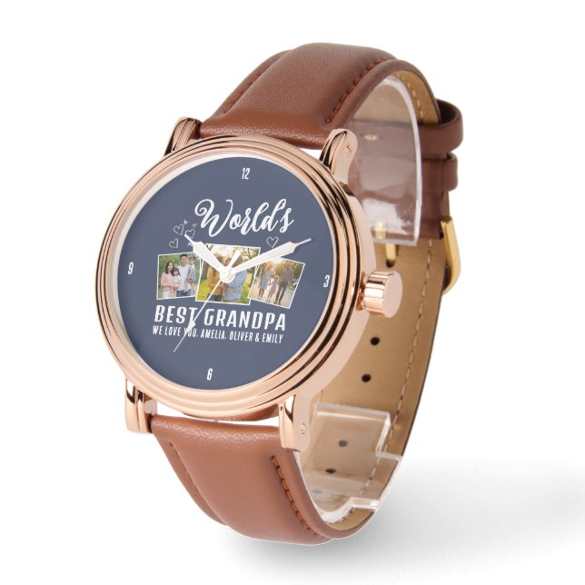 Relógio Custom World's Best Grandpa 3 Photo  (Ângulo)