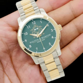 Relógio Customizable monogram green newlyweds or couples