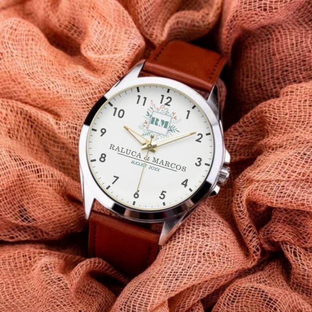 Relógio Customized Floral Monogram Timepiece for Him & Her (Criador carregado)