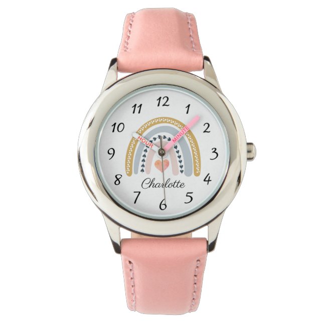 Relógio Cute Boho Girl's Name Watercolor Rainbow  (Frente)