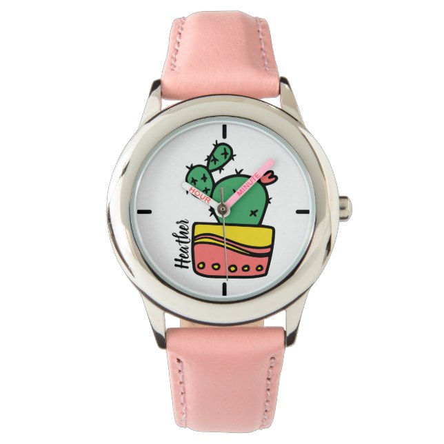 Relógio Cute Cactus Kids Watch de nome personalizado (Frente)