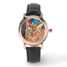 Cute Cat Black Leather Watch Women