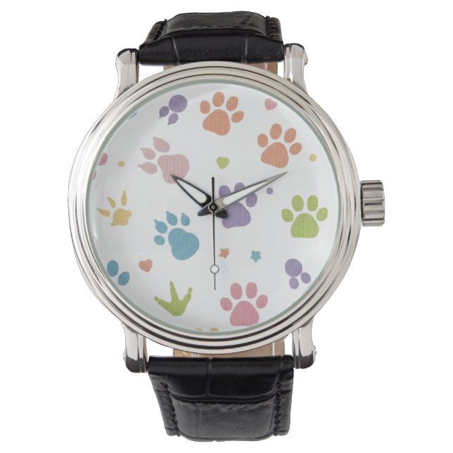 Relógio Cute Colorful Paw Prints Pattern Wrist Watch (Frente)