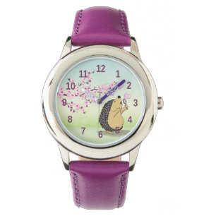 Relógio Cute Hedgehog Cherry Blossoms Verdes Rosa W