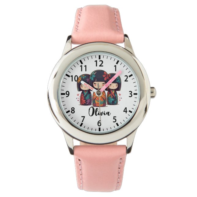 Relógio Cute Japanese Kokeshi Dolls (Frente)