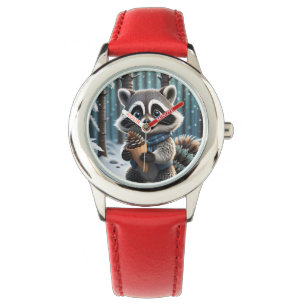 Relógio Cute Kawaii style Raccoon com pinho de creme de pi