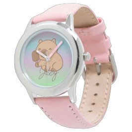 Relógio Cute Kids Capybara eating icecream Rainbow