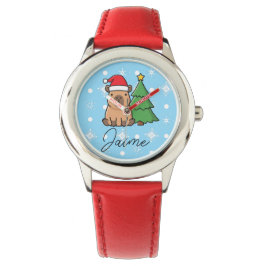 Relógio Cute Kids Christmas Capy Blue Red