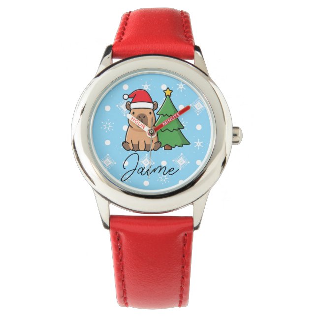 Relógio Cute Kids Christmas Capy Blue Red (Frente)