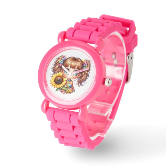 Relógio Cute Kids Pink Watch Adorable Cartoon Design  (Ângulo)