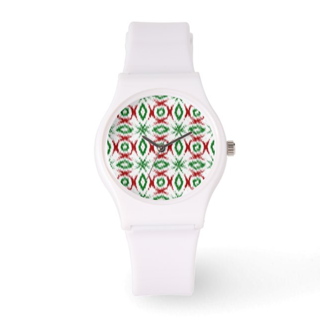 Relógio Cute Quirky Cabincore Minimalista de Natal Ikat (Frente)