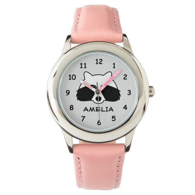 Relógio Cute raccoon watch personalizado com o nome da cri (Frente)