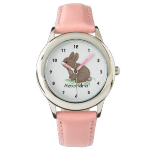 Relógio Cute Woodland Bunny Name (direita)