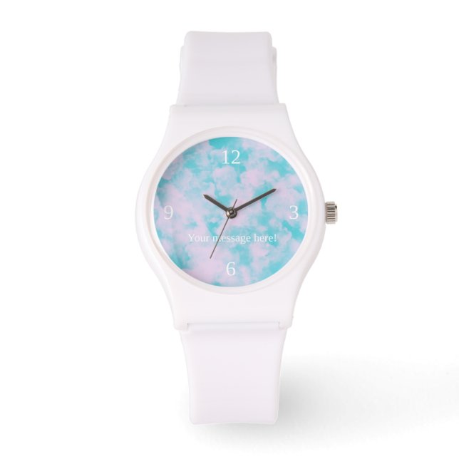Relógio Cuz rosa e azul Céu Personalizado Silicone Watch (Frente)