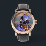 Relógio CYBORG TITAN PORTRAIT Blue Science Ficfi<br><div class="desc">Titan cyborg da Hyperion World com sua vibrante carapaça metálica cromada refletiva em um ambiente surreal,  céu azul e nuvens,  quadro de animação do filme 3D Hyperion World.Imagem artística,  colorida e brilhante de ficção científica em azul,  rosa,  amarelo,  branco,  castanho e gemstones azuis.Baldesign3d c</div>