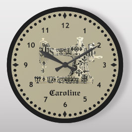 Relógio da máquina de costura de vinheta preta e d