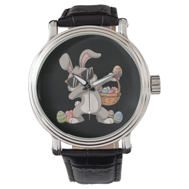 Relógio Dabbing Dab Rabbit Bunny Easter Cesto de Ovos (Frente)