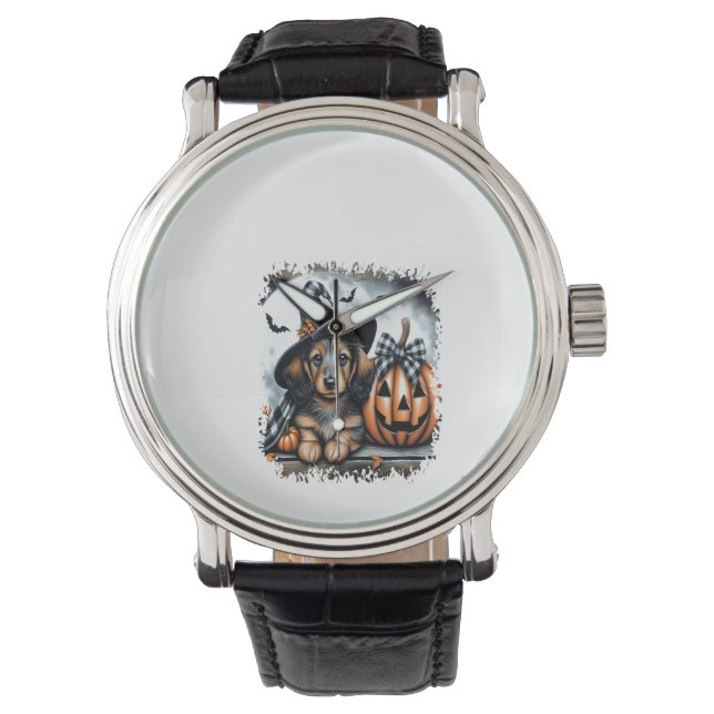 Relógio Dachshund Dog Halloween (Frente)