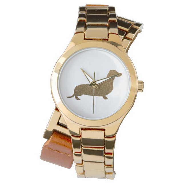 Relógio Dachshund Faux Glitter | Ícone Cão-Lover (Frente)