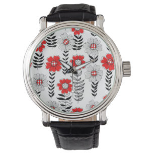 Relógio Daisy rabiscos em vermelho e preto