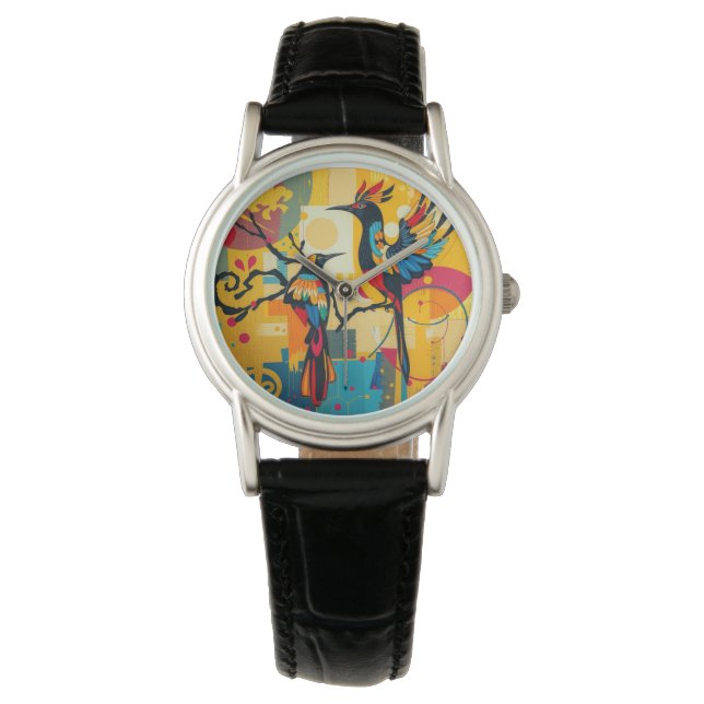 Relógio Damas Art Deco Bird Abstrato Watch (Frente)