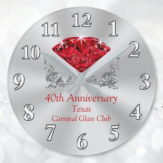 Relógio de 40 anos do Ruby personalizável (40 year wedding anniversary gift for wife, couple and family. 40 year anniversary gift for friends.)