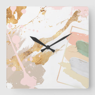 Relógio de Arte Moderna - Rosa, Dourado, Cinza