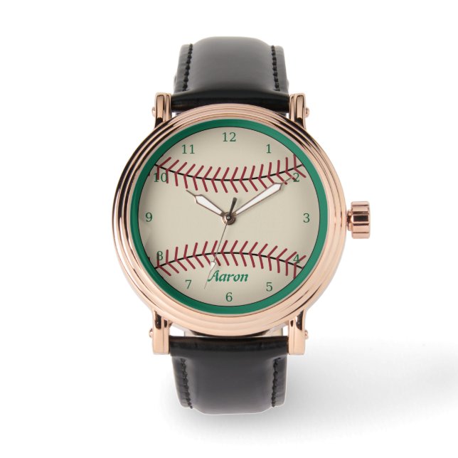 Relógio de beisebol clássico personalizado verde (Frente)