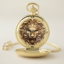 Relógio de Bolso Cabeça de Leão Dourado Rugindo