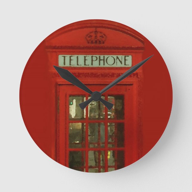 Relógio de Caixa de Telefone Vermelho Vintage (Frente)