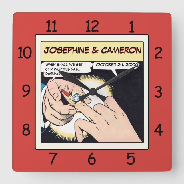 Relógio de Casamento Comic Style Bling Ring Vermel (Frente)