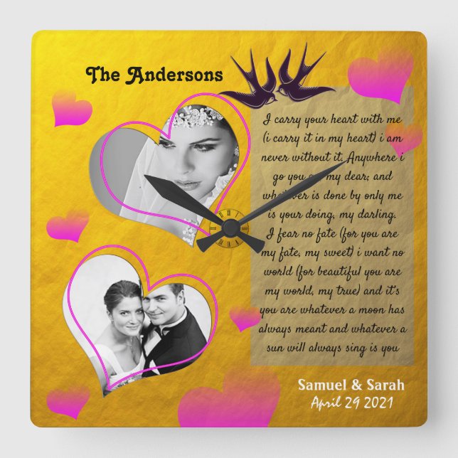 Relógio de Casamento do Ouro de Colagem de Fotos P (Frente)