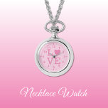 Relógio de Colar de Amor<br><div class="desc">Presente do Necklace Watch. Com a palavra "amor" e uma forma cardíaca substituindo a letra O. Dark e a rosa claro.</div>