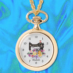 Relógio De Colar Floral Mistura<br><div class="desc">Um relógio de colar temido pronto para ser personalizado com o nome dela. Impresso com uma máquina de costura de estilo vintage preto, acentuado com um buquê lavrado de flores de aquarela pastel mistas. Basta editar o texto do nome no botão "personalizar". Sua escolha de tom de ouro ou tom...</div>