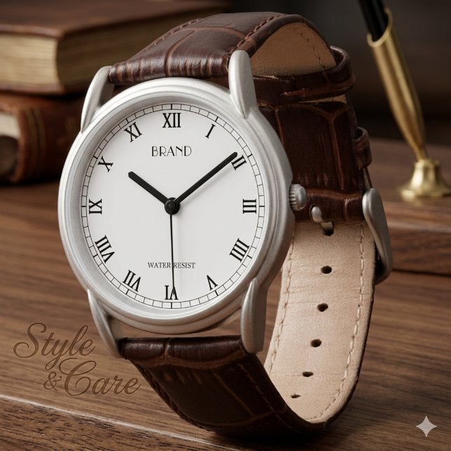 Relógio de couro marrom clássico personalizado par (Personalized Brand Men's Classic Brown Leather Watch)