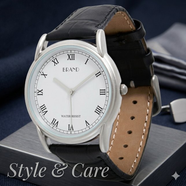 Relógio de couro preto clássico personalizado para (Personalized Brand Men's Classic Black Leather Watch)