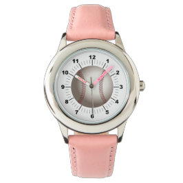 Relógio de couro rosa-beisebol infantil