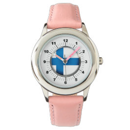 Relógio de couro rosa com bandeiras finas, na Finl