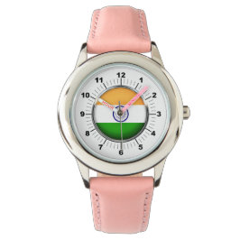 Relógio de couro rosa-rosa com bandeira indiana