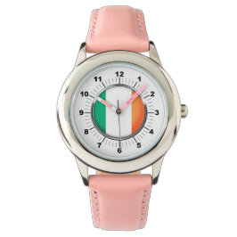 Relógio de couro rosa-rosa com bandeira irlandesa