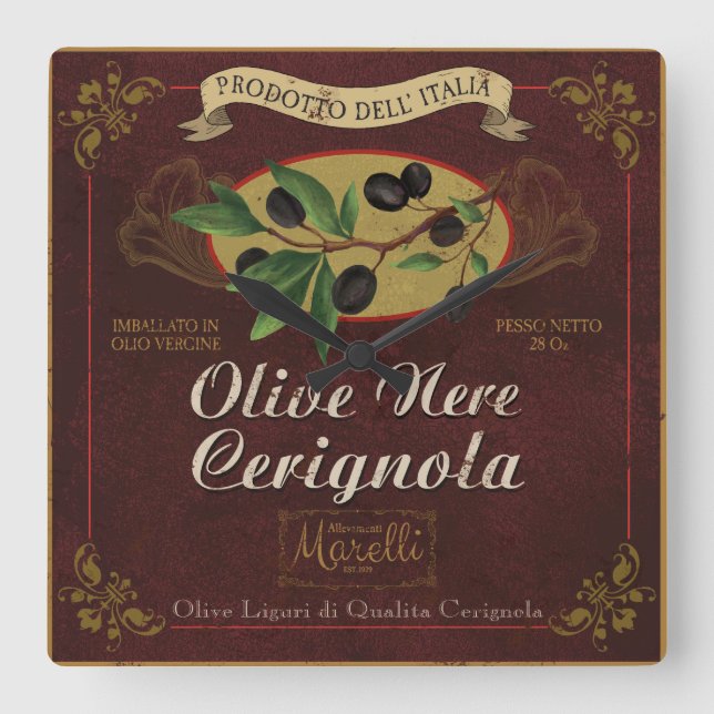 Relógio De Cozinha Italiano, Etiqueta De Azeitonas (Frente)