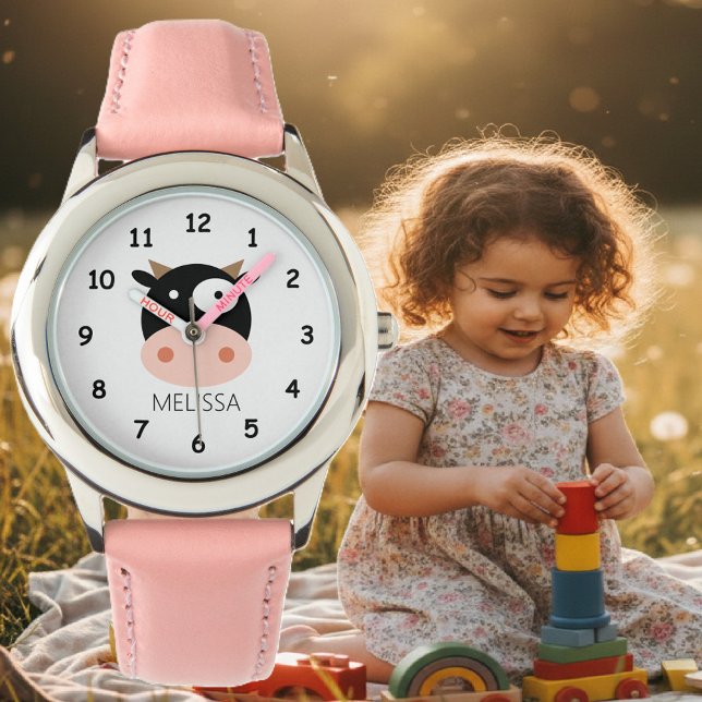 Relógio de criança personalizado com desenho anima (cow watch for kids)