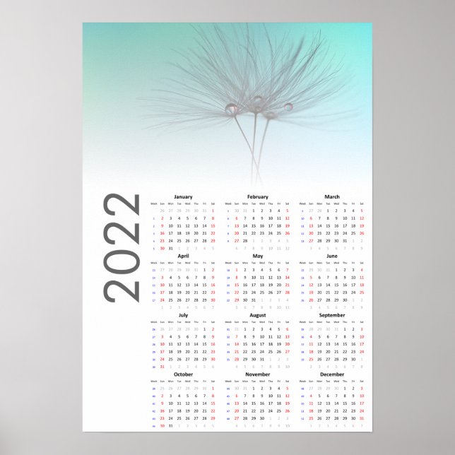 Relógio de dente-de-leão Calendário 2022 Poster (Frente)