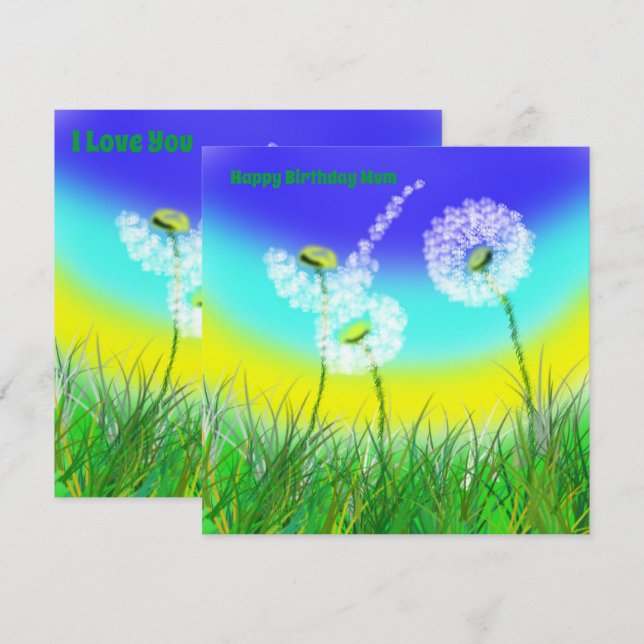 Relógio de Erva de Dandelion, Mãe Aniversário, Car (Frente/Verso)