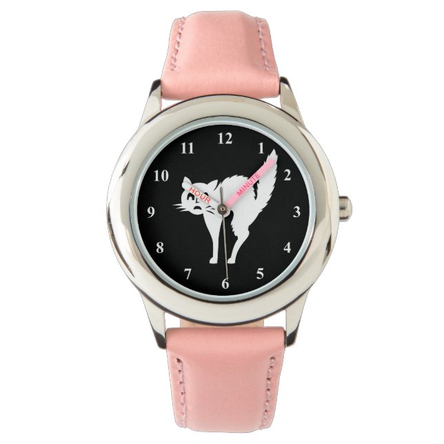 Relógio de Halloween para meninas | design de gato (Frente)