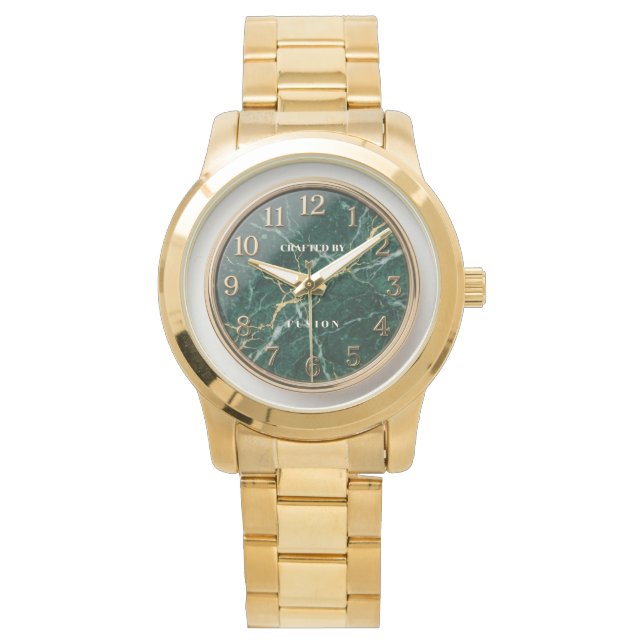 Relógio de Luxo Esmeralda Verde Mármore & Dourado (Frente)